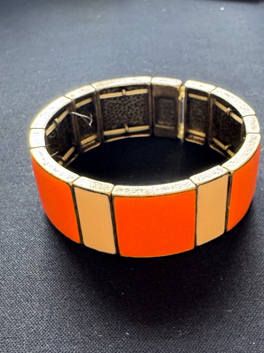 J. Crew Orange and Cream Enamel Stretch Bracelet